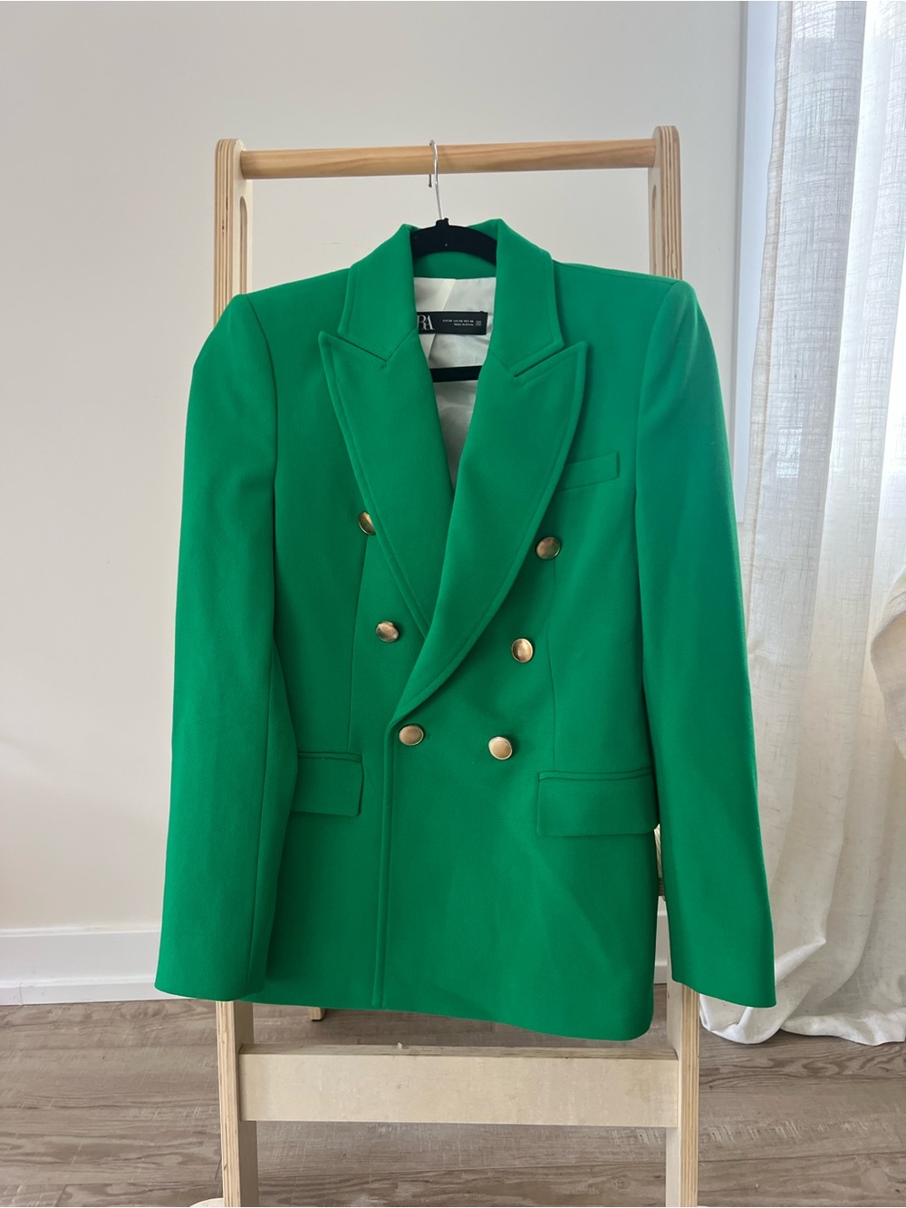 Zara Emerald Green Double-Breasted Blazer with Gold Buttons